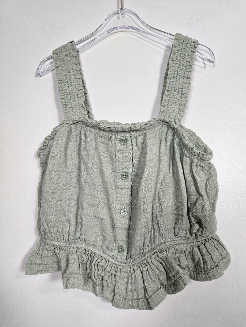 3/$15 🫒 GAP Green Peplum Ruffle Cropped Tank, Size 12 ~ VGUC